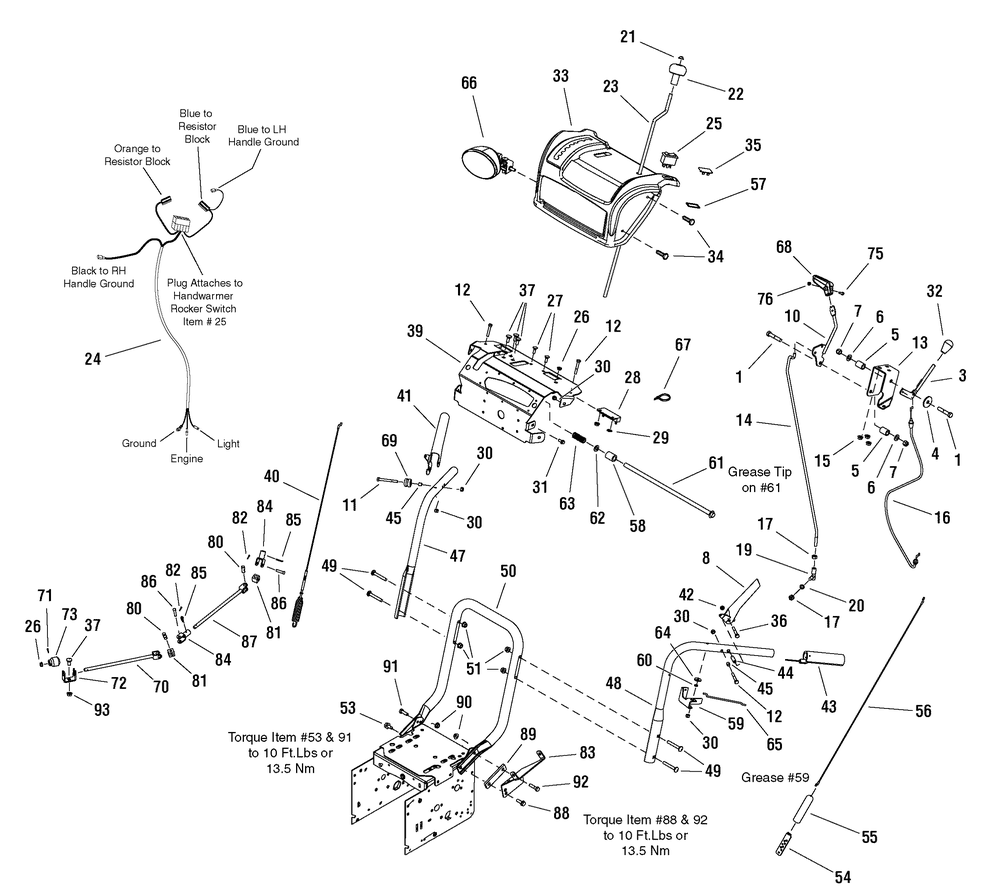 Handles And Controls Group Diagram and Parts List for 1695321-ST1028S 2007 Briggs and Stratton Snow Blower